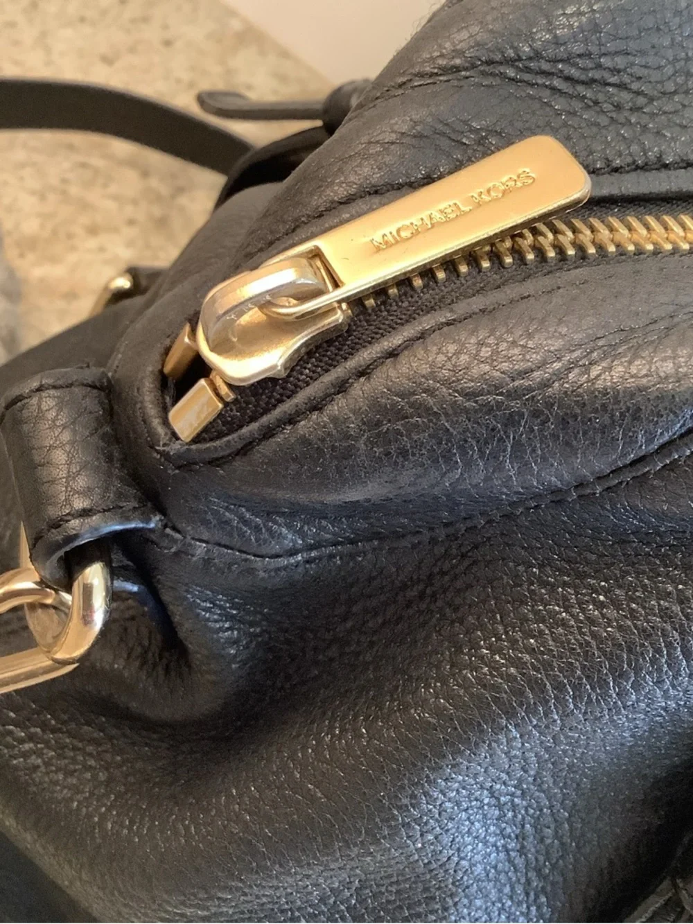 Michael Kors Black Leather Satchel with Gold Hardware